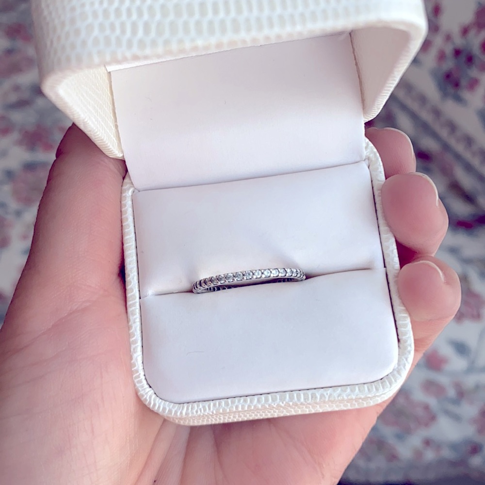 AUTHENTIC Pandora White CZ Band Ring